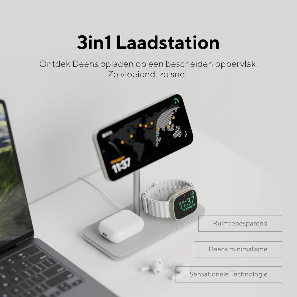 LINQ Connects 3-in-1 Qi2 draadloze oplaadstandaard