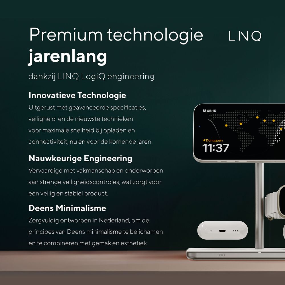 LINQ Connects 3-in-1 Qi2 draadloze oplaadstandaard